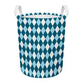 Soft Blue Argyle Pattern Print Round Laundry Basket