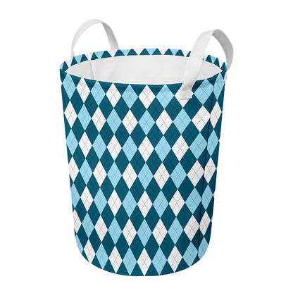 Soft Blue Argyle Pattern Print Round Laundry Basket
