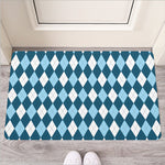 Soft Blue Argyle Pattern Print Rubber Doormat