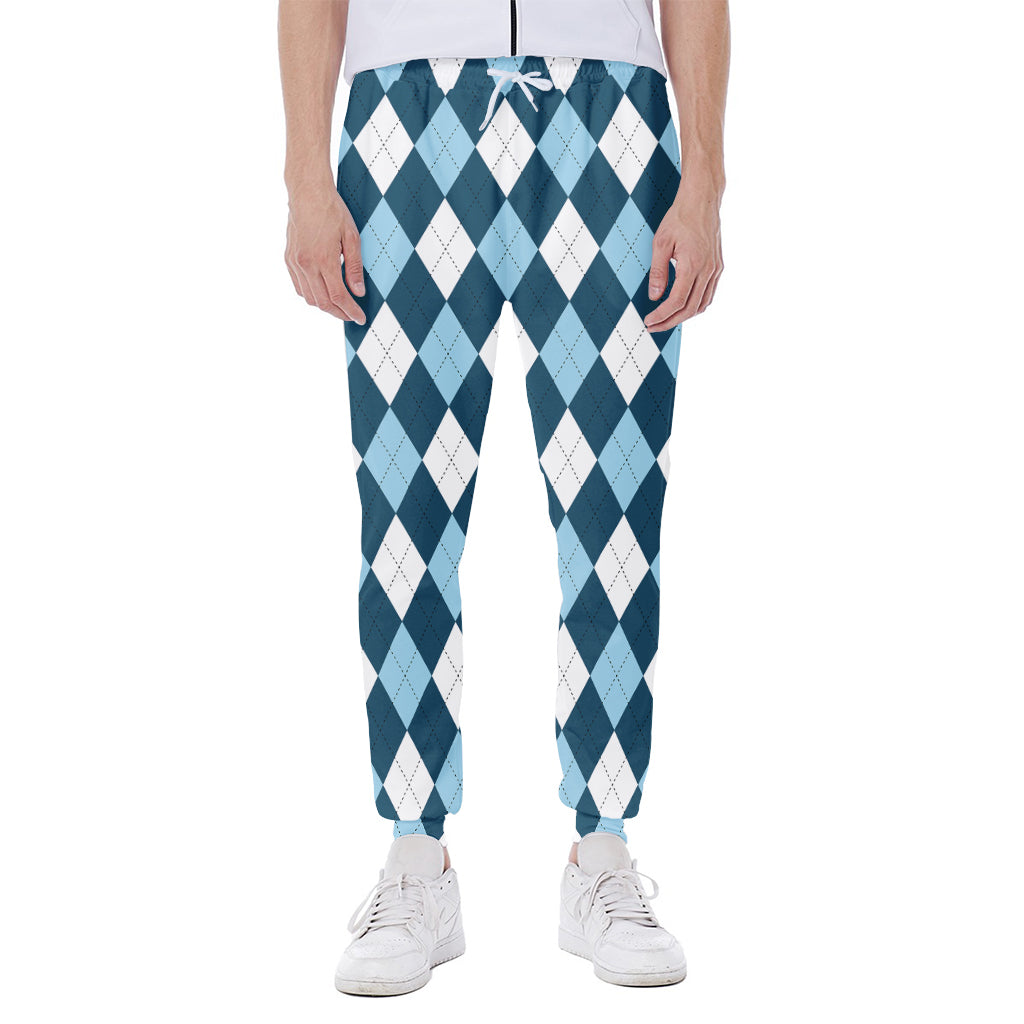 Soft Blue Argyle Pattern Print Scuba Joggers