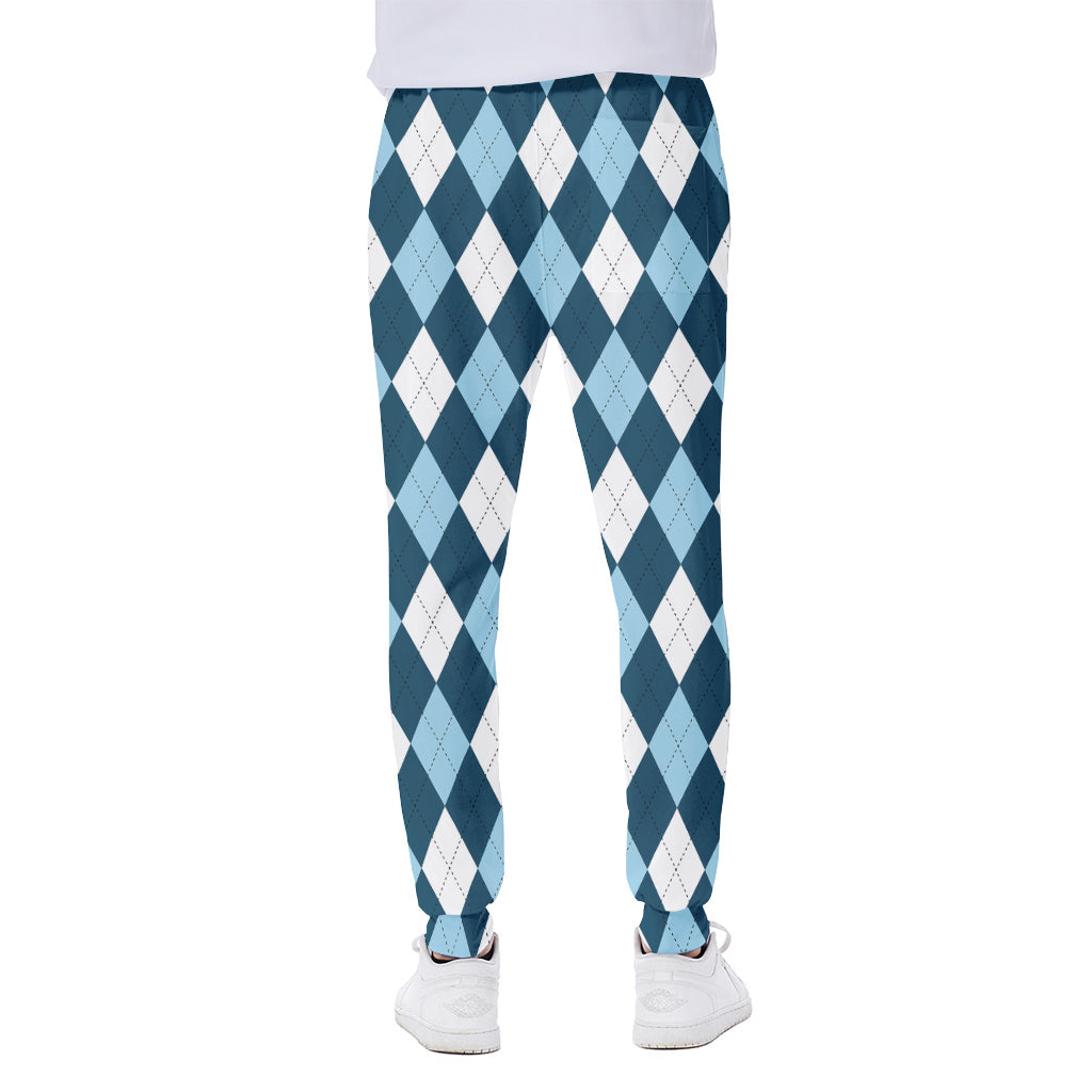 Soft Blue Argyle Pattern Print Scuba Joggers