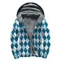 Soft Blue Argyle Pattern Print Sherpa Lined Zip Up Hoodie