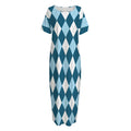 Soft Blue Argyle Pattern Print Short Sleeve Long Nightdress