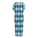 Soft Blue Argyle Pattern Print Short Sleeve Long Nightdress