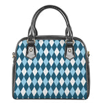 Soft Blue Argyle Pattern Print Shoulder Handbag