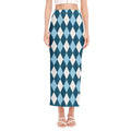 Soft Blue Argyle Pattern Print Side Slit Maxi Skirt