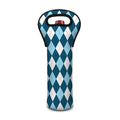 Soft Blue Argyle Pattern Print Single Neoprene Wine Tote