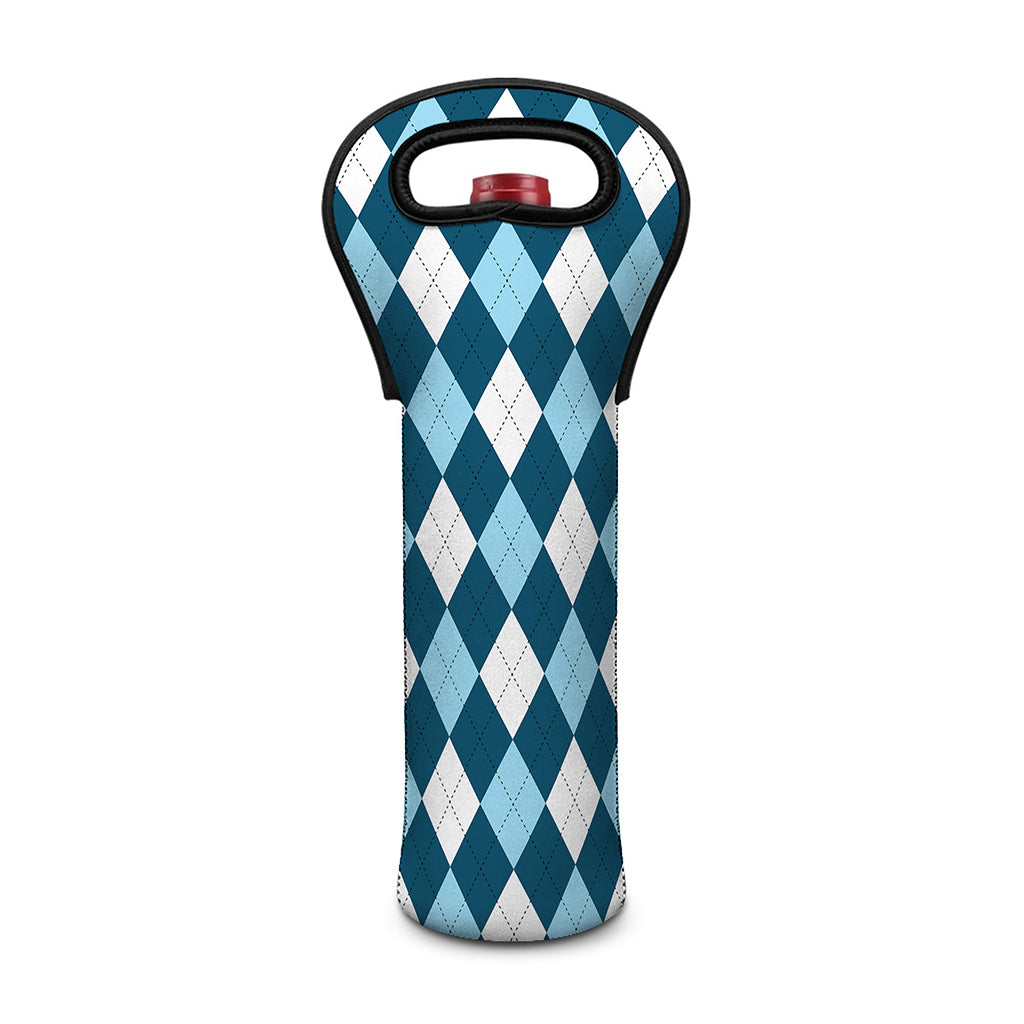 Soft Blue Argyle Pattern Print Single Neoprene Wine Tote