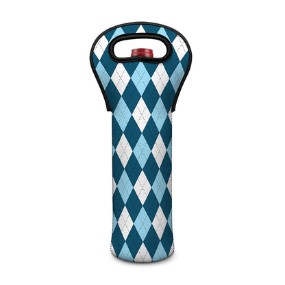 Soft Blue Argyle Pattern Print Single Neoprene Wine Tote