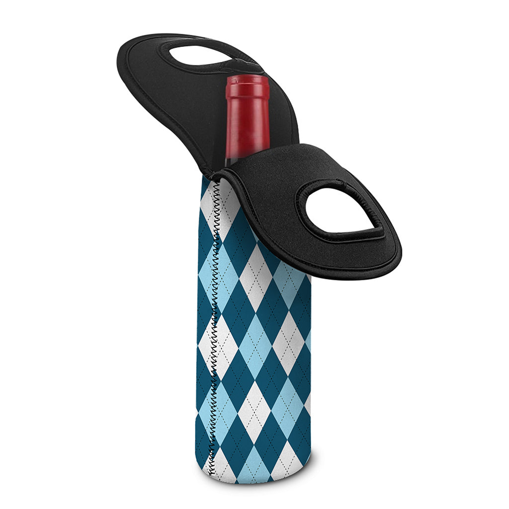 Soft Blue Argyle Pattern Print Single Neoprene Wine Tote