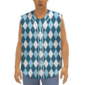 Soft Blue Argyle Pattern Print Sleeveless Baseball Jersey
