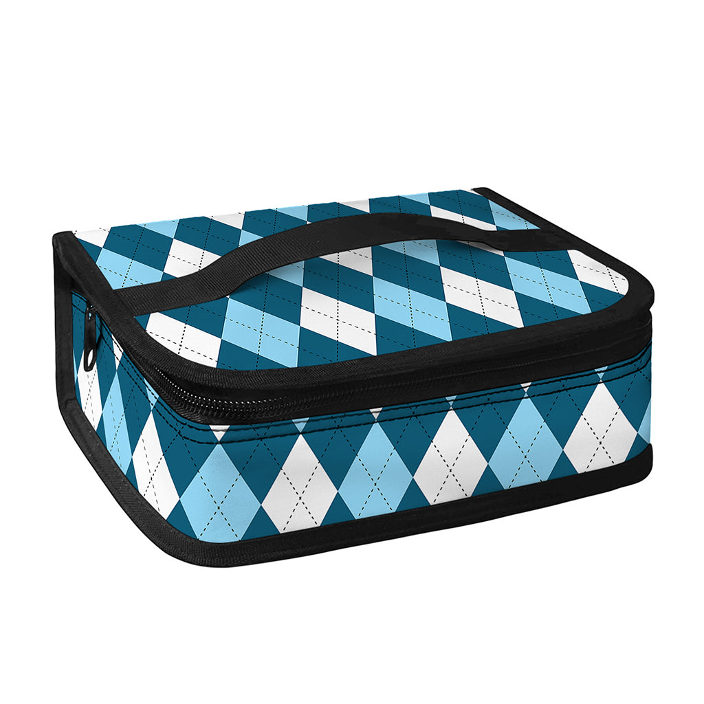 Soft Blue Argyle Pattern Print Small Lunch Bag