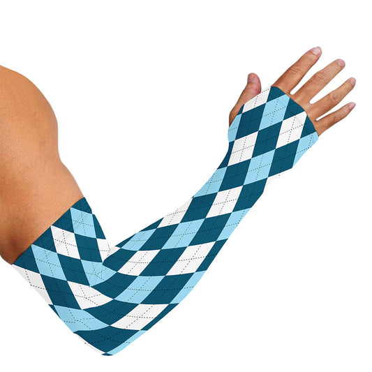 Soft Blue Argyle Pattern Print Sun Protection Arm Sleeves