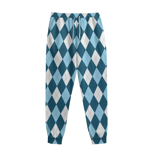 Soft Blue Argyle Pattern Print Sweatpants