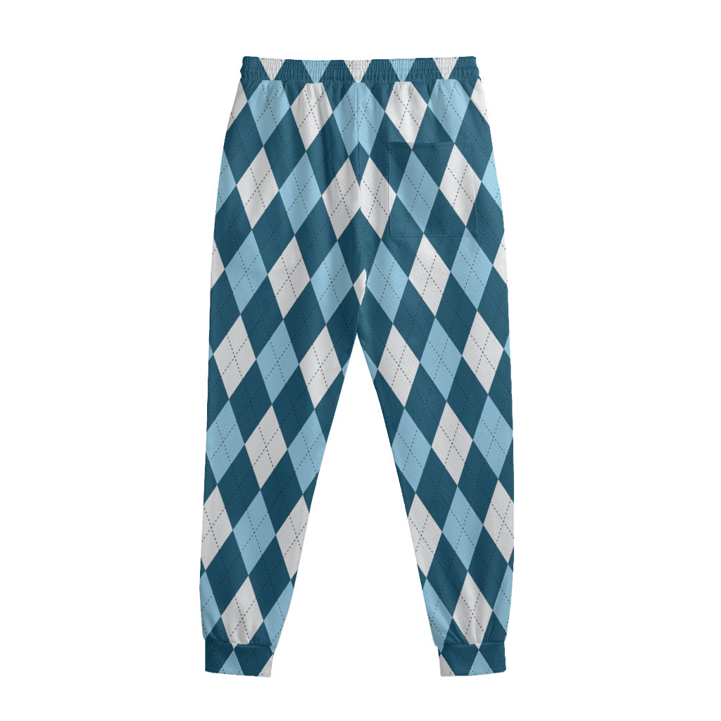 Soft Blue Argyle Pattern Print Sweatpants