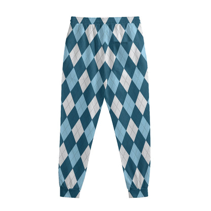 Soft Blue Argyle Pattern Print Sweatpants