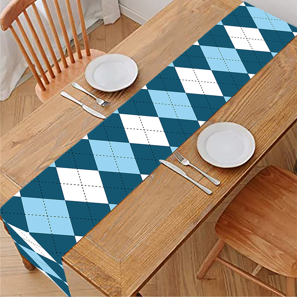 Soft Blue Argyle Pattern Print Table Runner