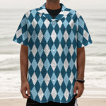Soft Blue Argyle Pattern Print Textured Short Sleeve Shirt