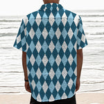 Soft Blue Argyle Pattern Print Textured Short Sleeve Shirt