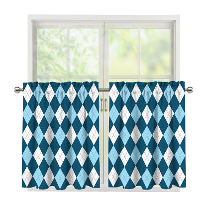 Soft Blue Argyle Pattern Print Tier Curtains