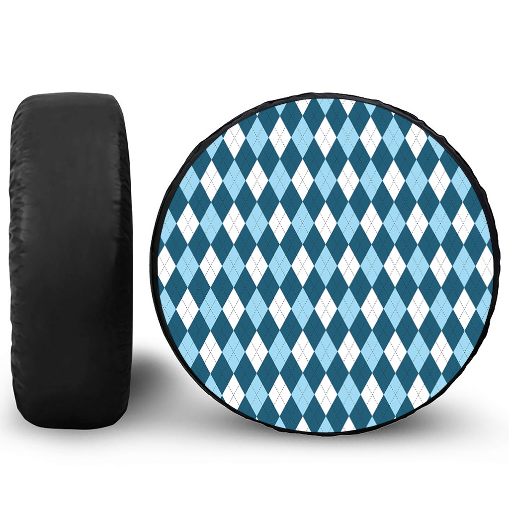 Soft Blue Argyle Pattern Print Tire Cover