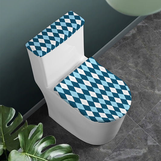 Soft Blue Argyle Pattern Print Toilet Lid And Tank Cover Set