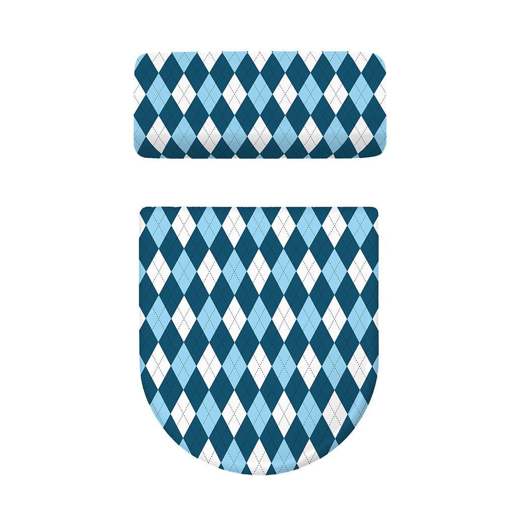 Soft Blue Argyle Pattern Print Toilet Lid And Tank Cover Set