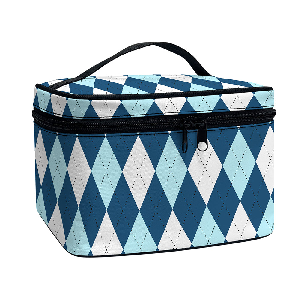 Soft Blue Argyle Pattern Print Travel Makeup Bag