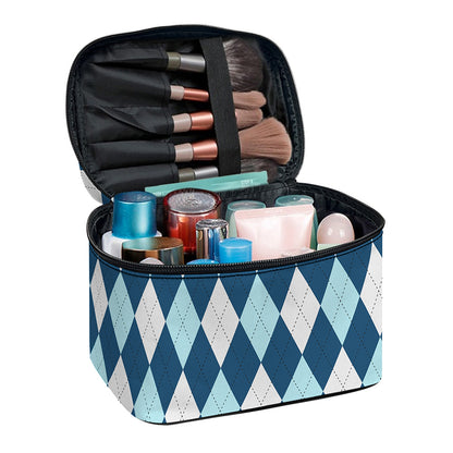 Soft Blue Argyle Pattern Print Travel Makeup Bag