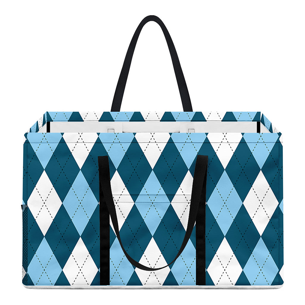 Soft Blue Argyle Pattern Print Utility Tote Bag
