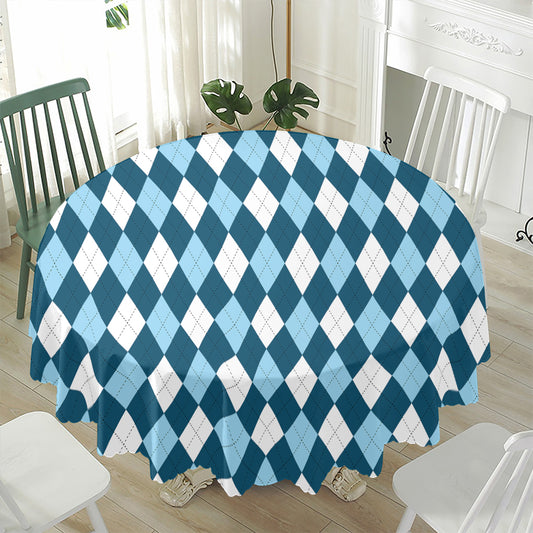 Soft Blue Argyle Pattern Print Waterproof Round Tablecloth
