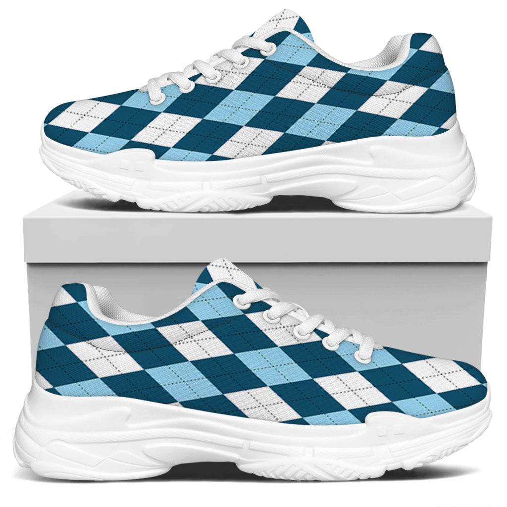 Soft Blue Argyle Pattern Print White Chunky Shoes