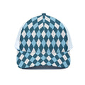 Soft Blue Argyle Pattern Print White Mesh Trucker Hat