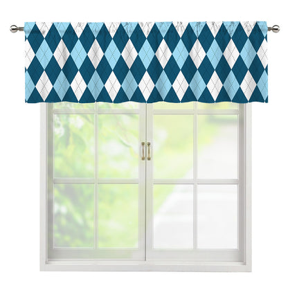 Soft Blue Argyle Pattern Print Window Valance