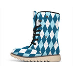 Soft Blue Argyle Pattern Print Winter Boots