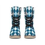 Soft Blue Argyle Pattern Print Winter Boots