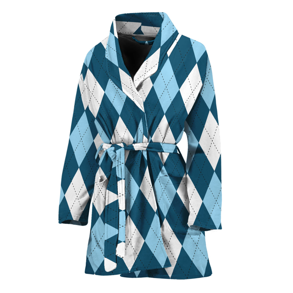 Soft Blue Argyle Pattern Print Women's Bathrobe