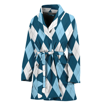 Soft Blue Argyle Pattern Print Women's Bathrobe