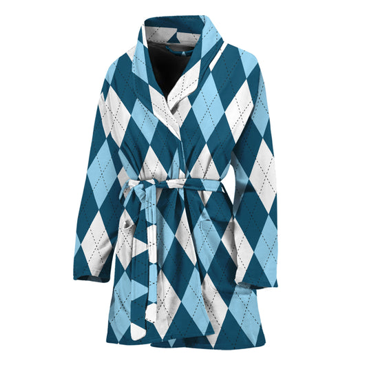 Soft Blue Argyle Pattern Print Women's Bathrobe