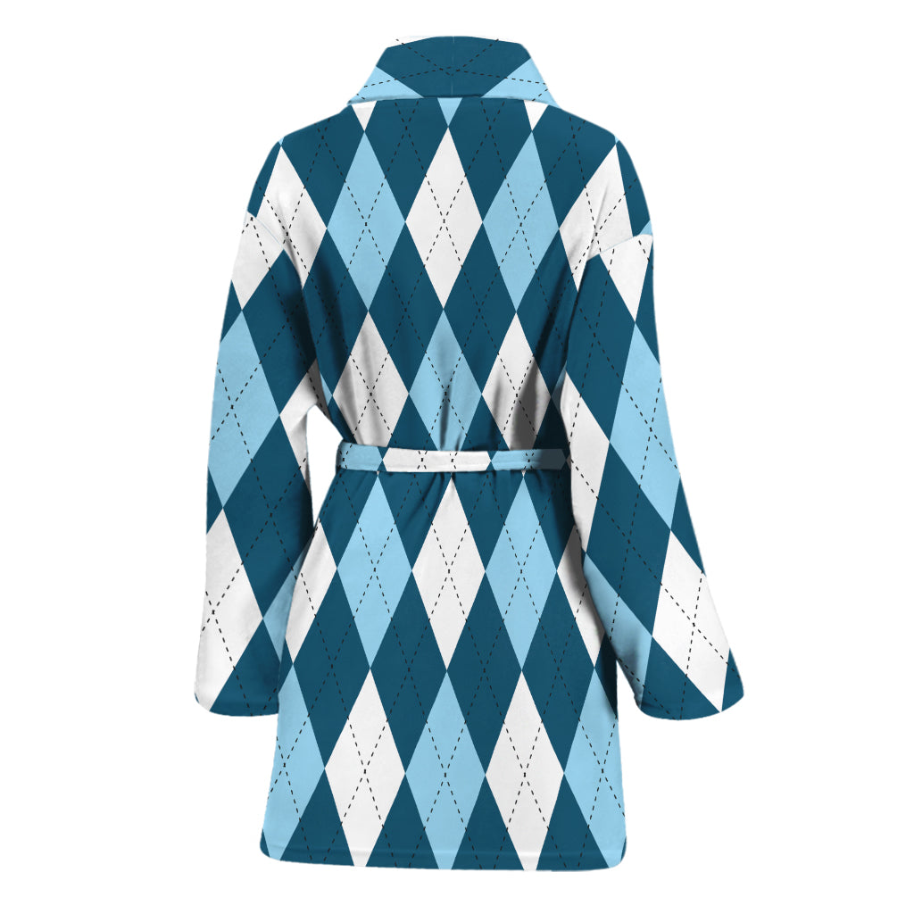 Soft Blue Argyle Pattern Print Women's Bathrobe