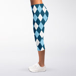 Soft Blue Argyle Pattern Print Women's Capri Leggings