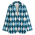 Soft Blue Argyle Pattern Print Women's Cotton Blazer