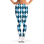 Soft Blue Argyle Pattern Print Women's Leggings