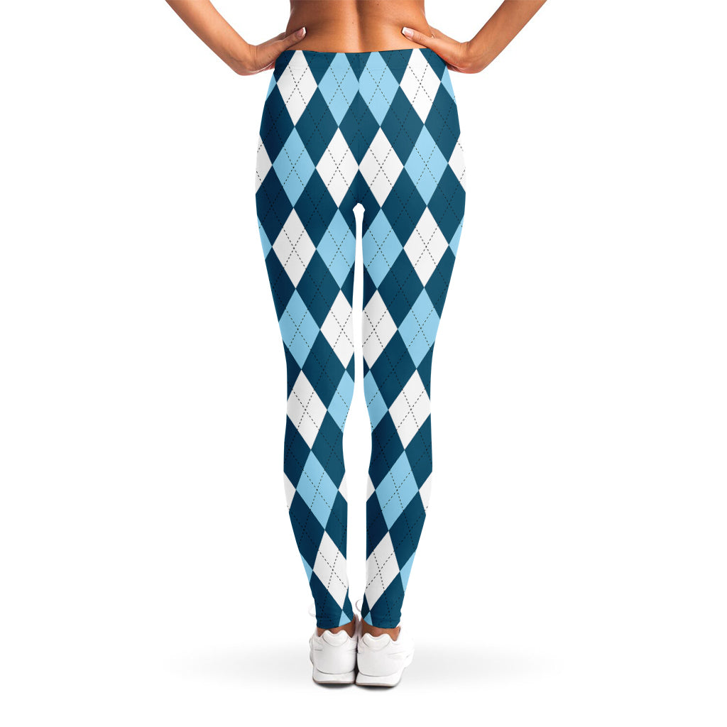 Soft Blue Argyle Pattern Print Women's Leggings