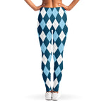 Soft Blue Argyle Pattern Print Women's Leggings