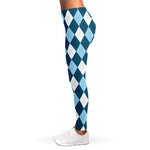 Soft Blue Argyle Pattern Print Women's Leggings