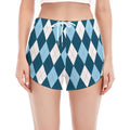 Soft Blue Argyle Pattern Print Women's Split Running Shorts