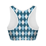 Soft Blue Argyle Pattern Print Women's Sports Bra