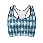Soft Blue Argyle Pattern Print Women's Sports Bra