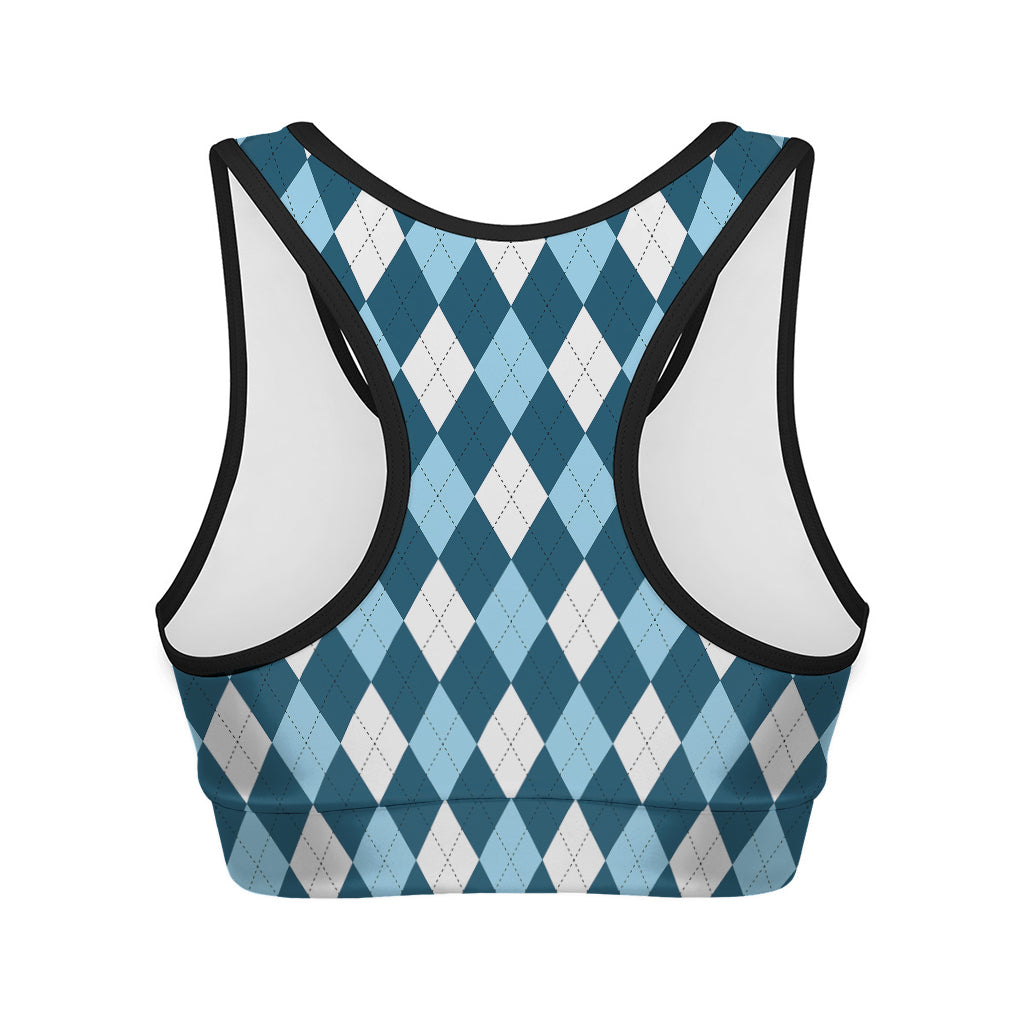 Soft Blue Argyle Pattern Print Women's Sports Bra
